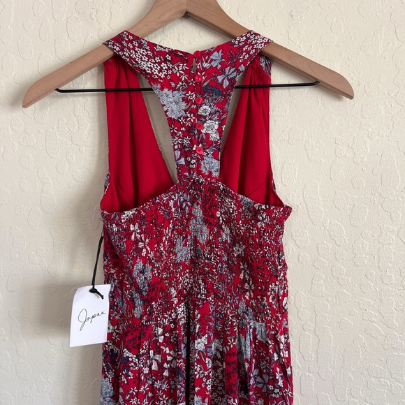 Japna Sleeveless V-Neck Maxi Dress size XS Red Blue Floral Smocked Racerback - Picture 6 of 6
